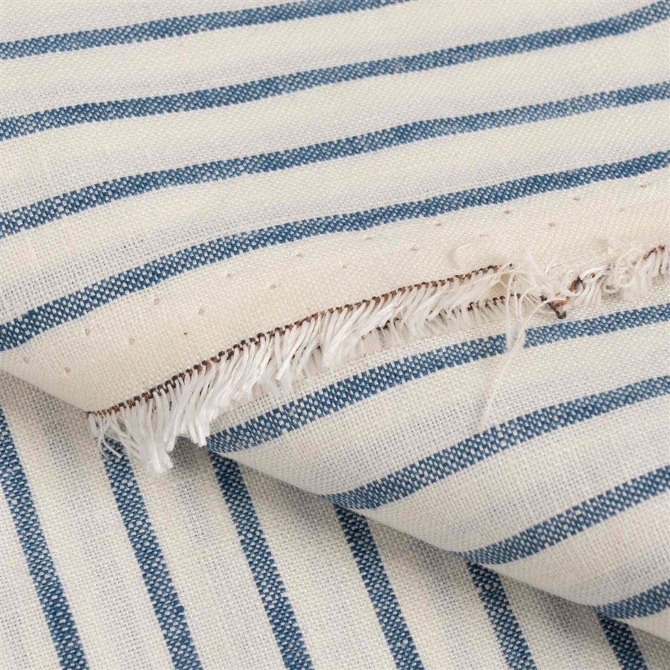 Off White Blue Striped Linen Fabric high quality
