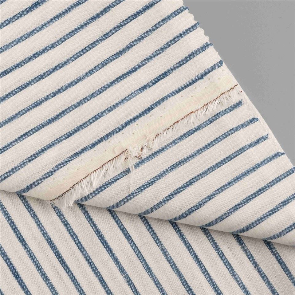 Off White Blue Striped Linen Fabric high quality